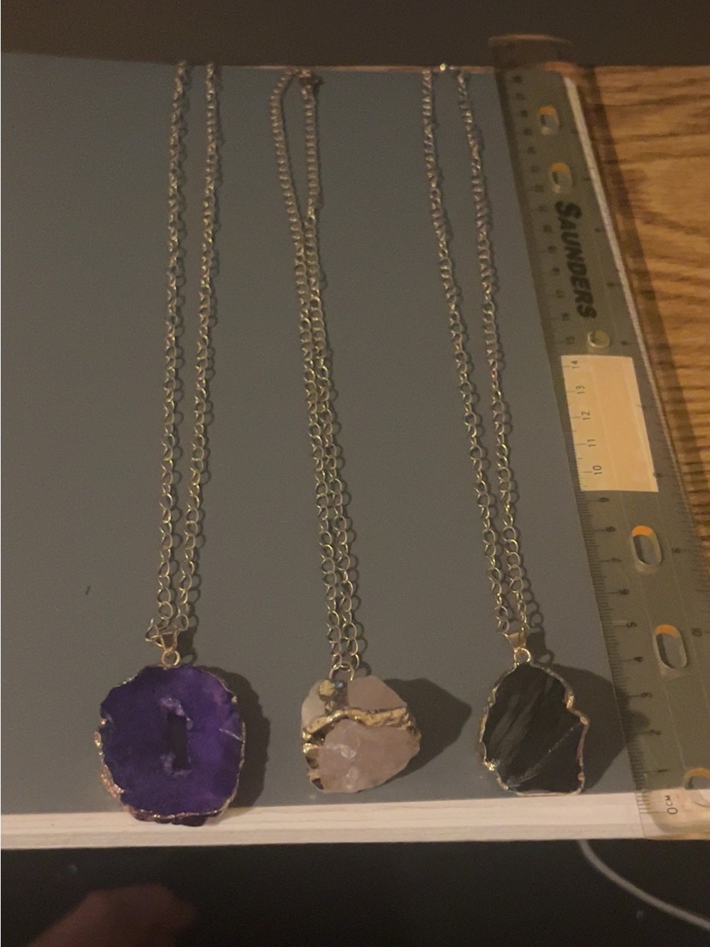 3-Pack Handcrafted Geode Slice Necklace - Purple, Light Pink, Black